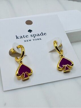Kate Spade Gold Everyday Spades Hoop Earrings in Candied Plum NWT